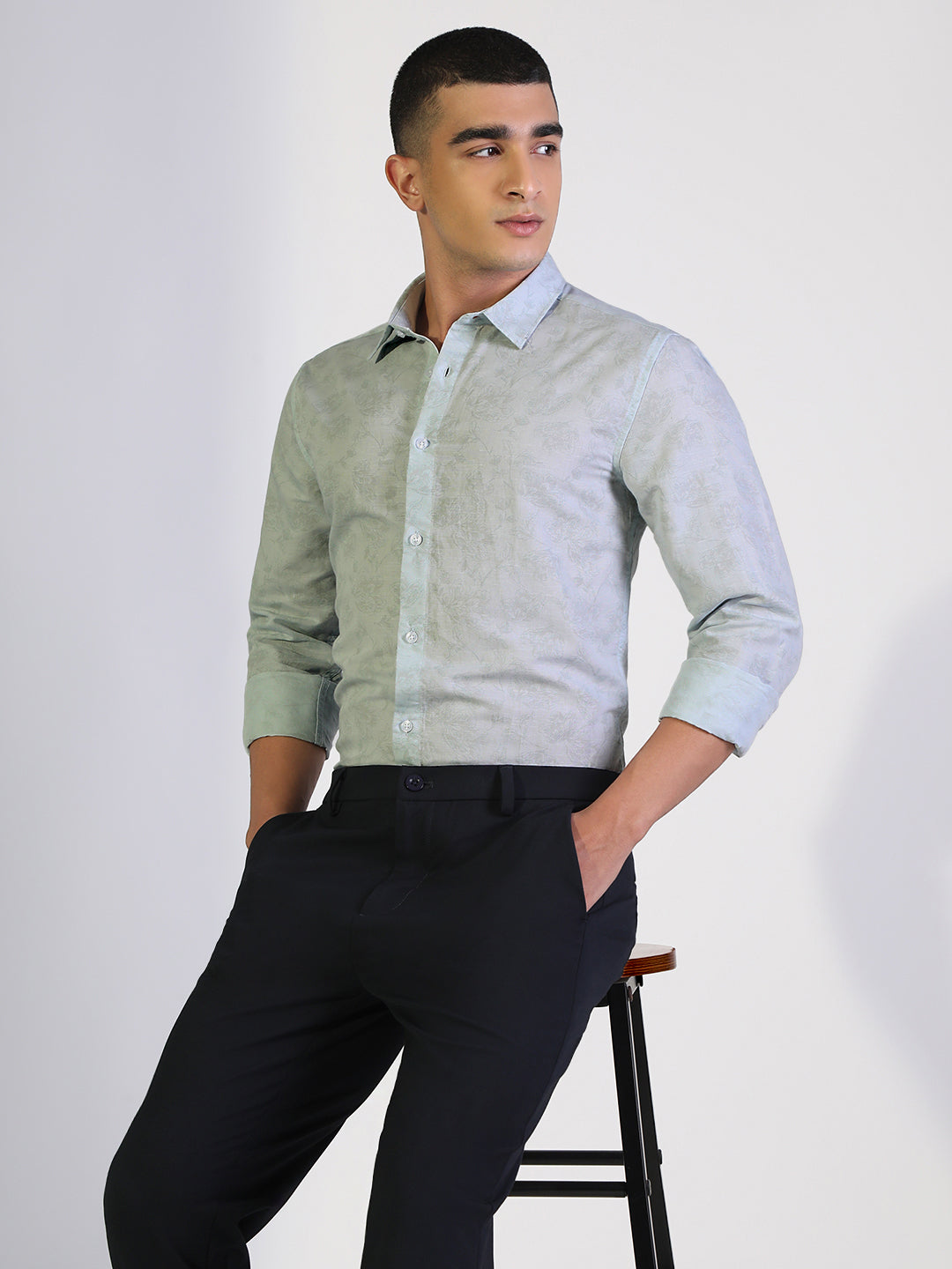 Men's Floral Blue Slim Fit Formal Shirt