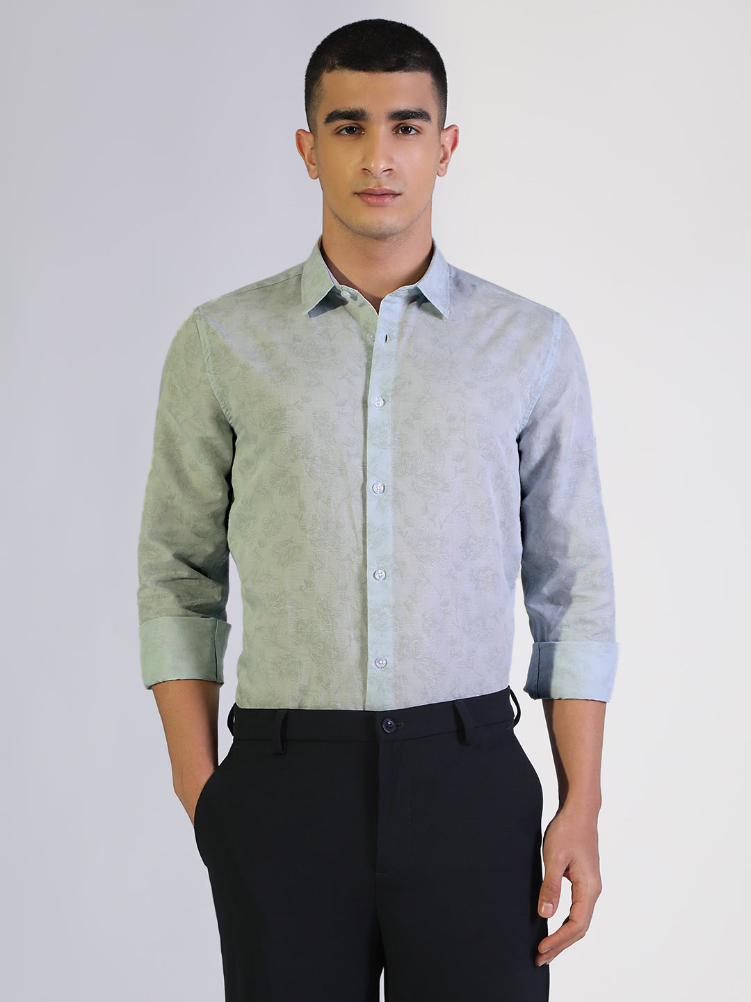 Men's Floral Blue Slim Fit Formal Shirt