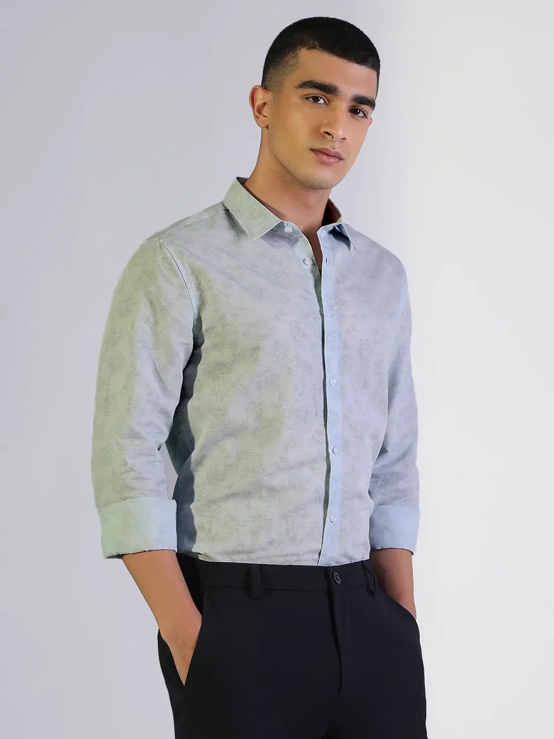 Men's Floral Blue Slim Fit Formal Shirt - from SHOWOFFFF
