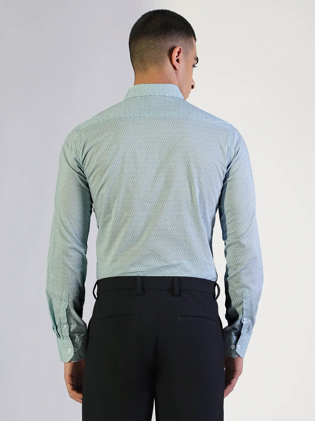 Men's Micro-Print Pattern Blue Slim Fit Formal Shirt - from SHOWOFFFF