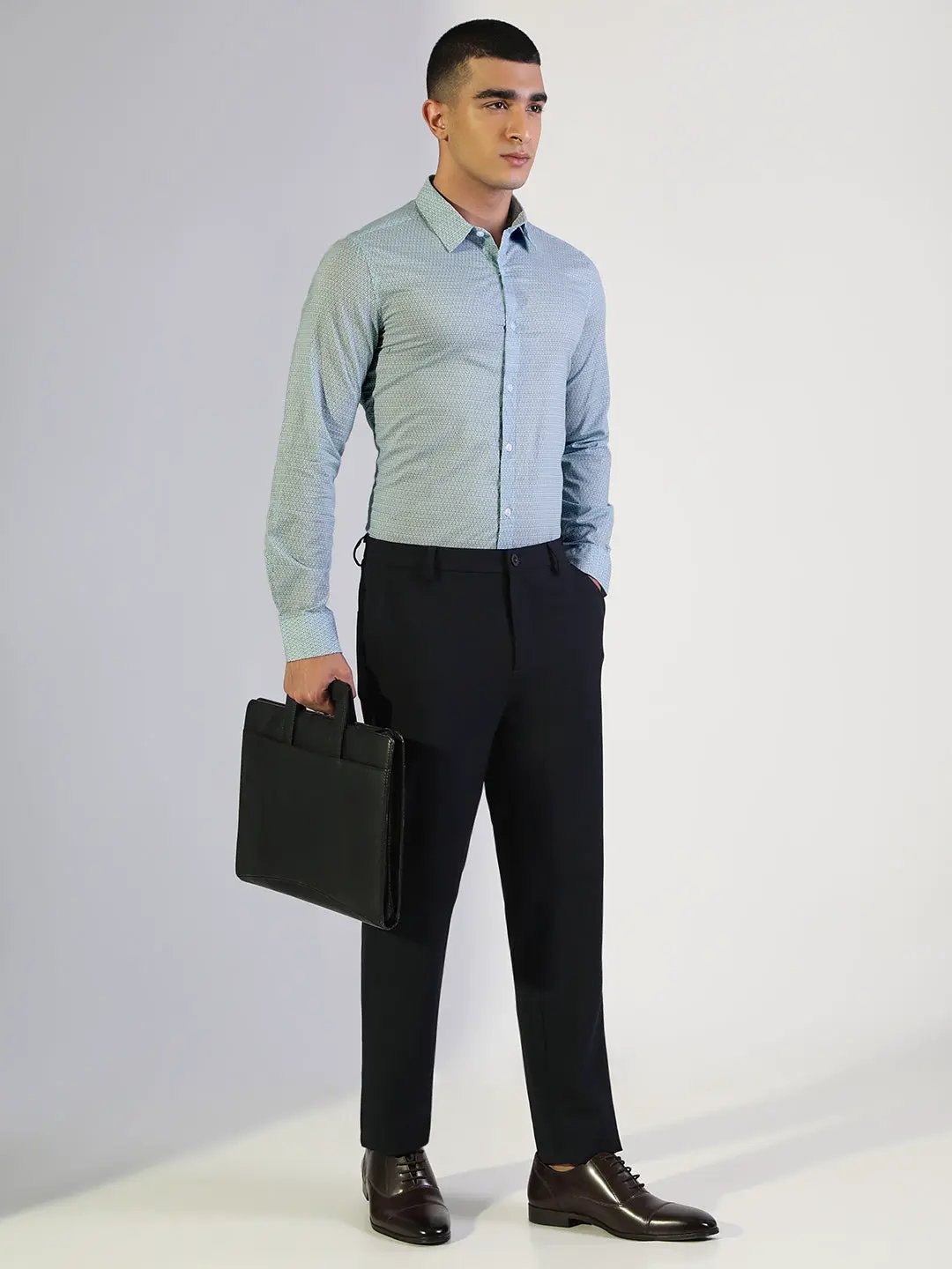 Men's Micro-Print Pattern Blue Slim Fit Formal Shirt - from SHOWOFFFF