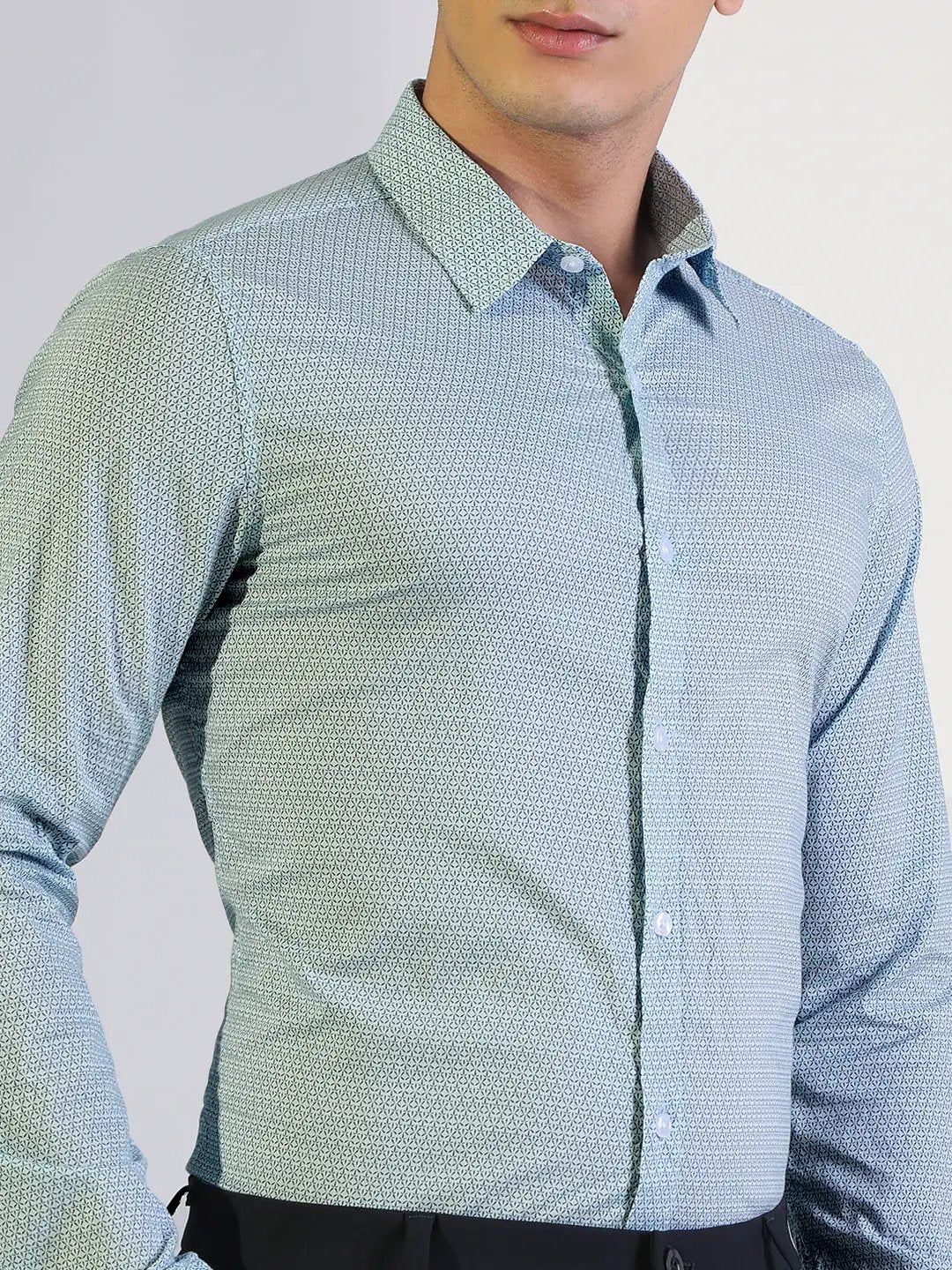 Men's Micro-Print Pattern Blue Slim Fit Formal Shirt - from SHOWOFFFF