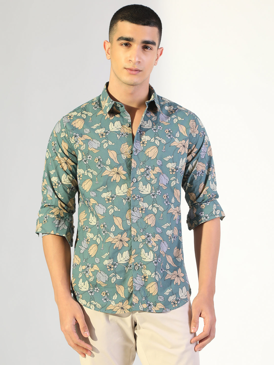 Men's Floral Green Slim Fit Casual Shirt