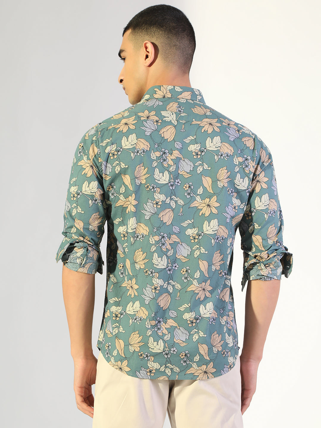 Men's Floral Green Slim Fit Casual Shirt