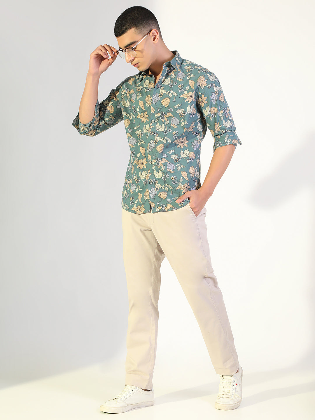 Men's Floral Green Slim Fit Casual Shirt