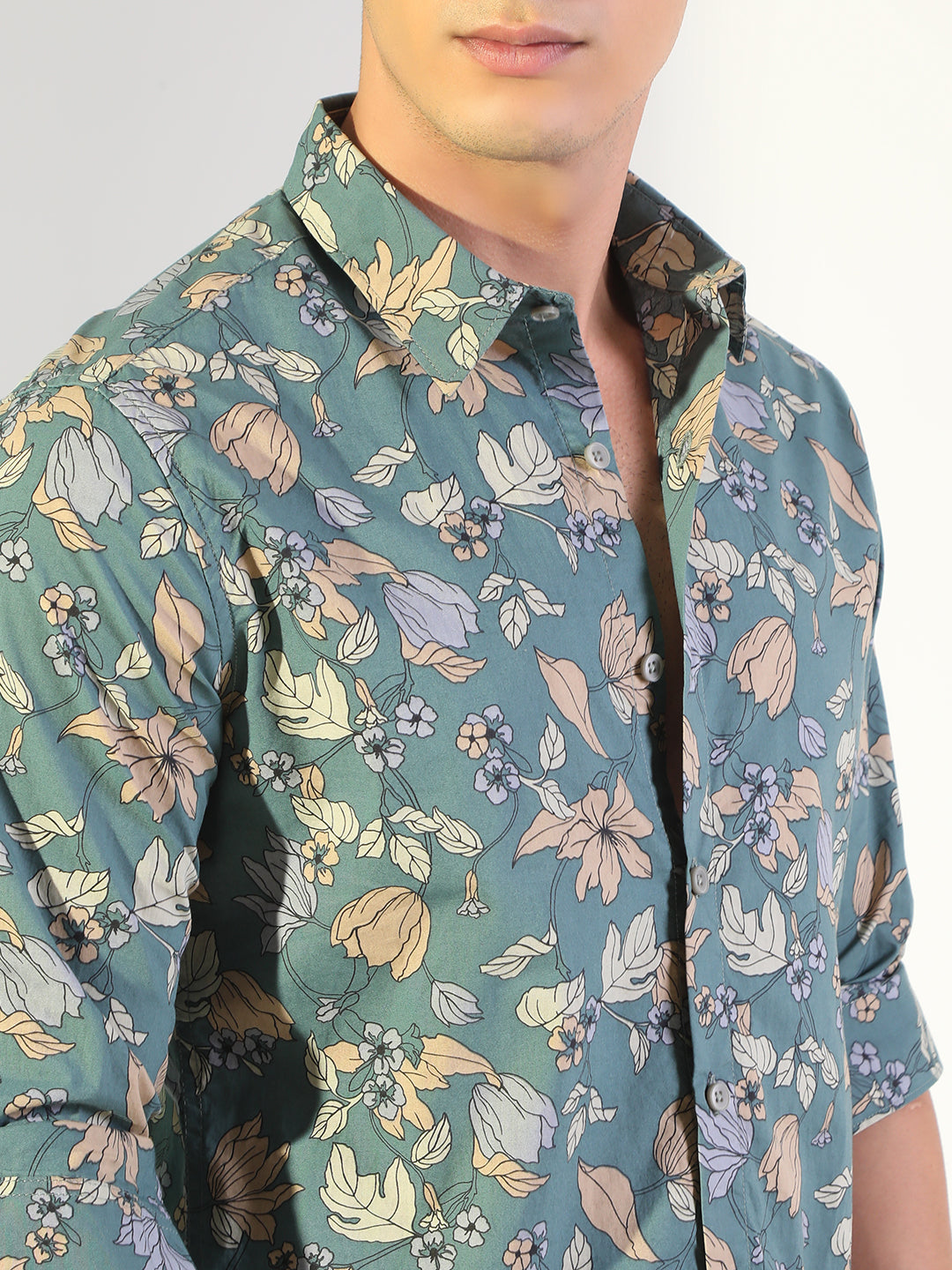 Men's Floral Green Slim Fit Casual Shirt