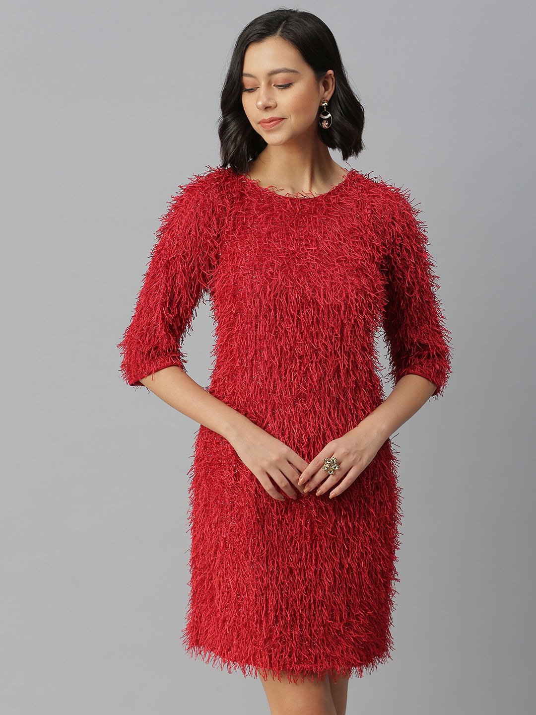 Women Solid Sheath Red Dress