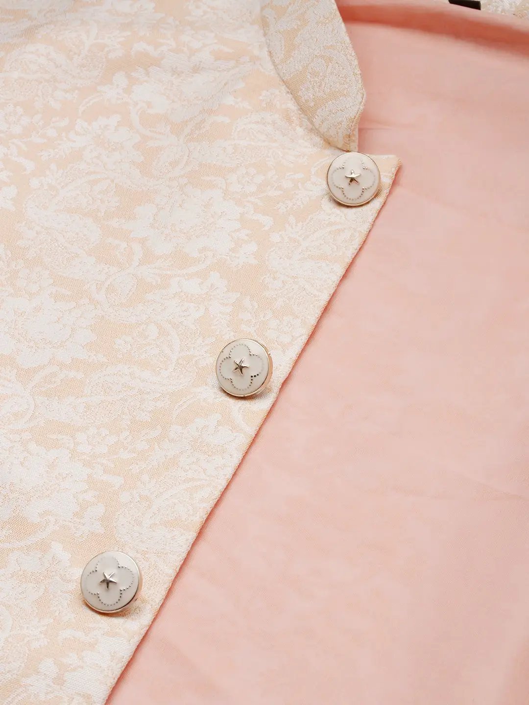 Men's Mandarin Collar Woven Design Peach Nehru Jacket
