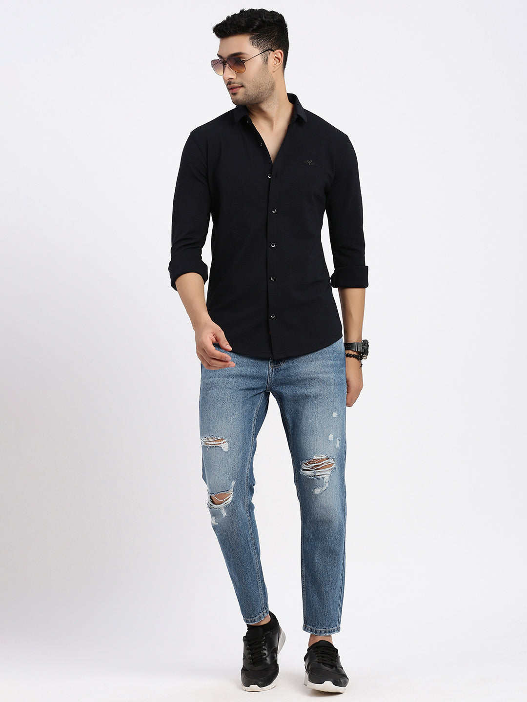 Men Black Solid Slim Fit Shirt