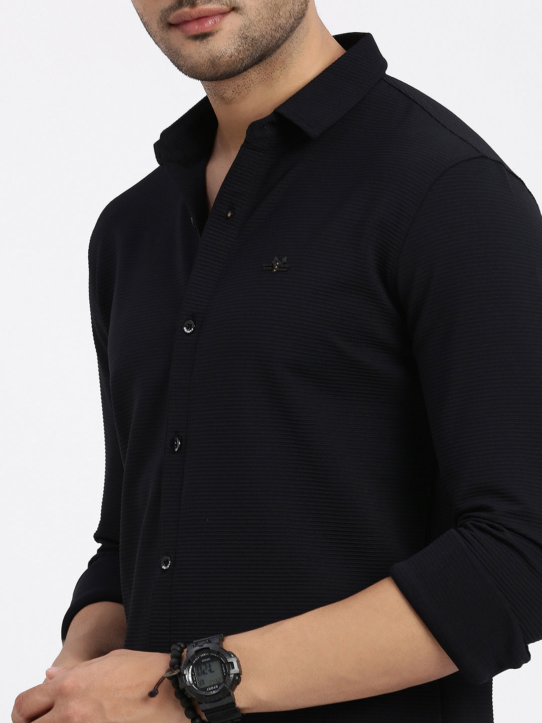 Men Black Solid Slim Fit Shirt