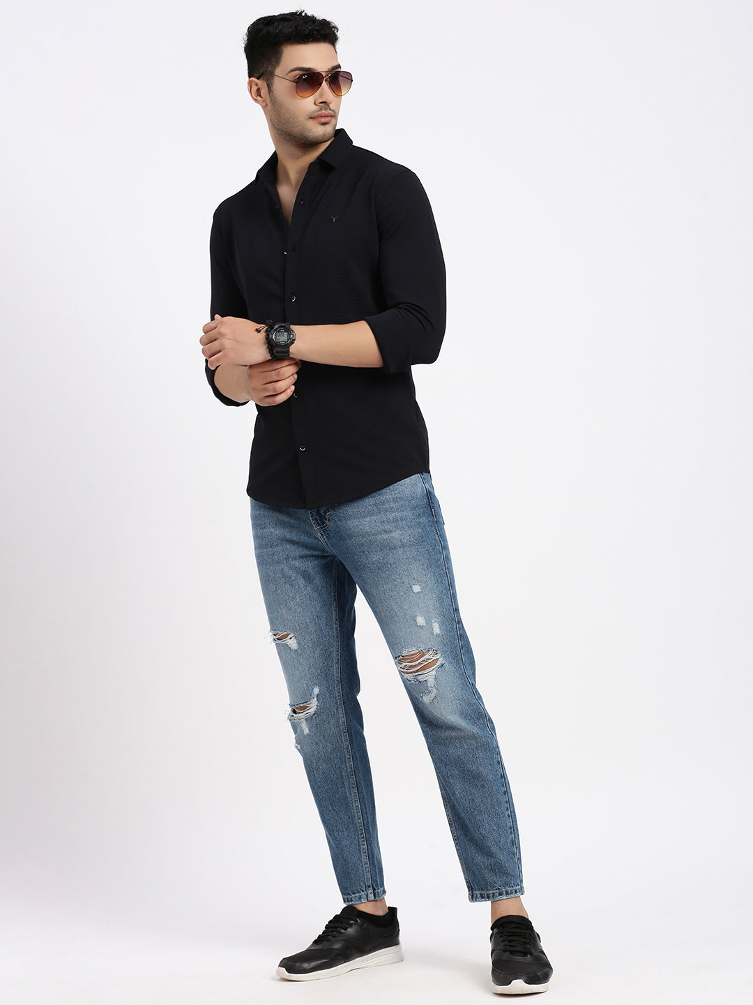 Men Black Solid Slim Fit Shirt