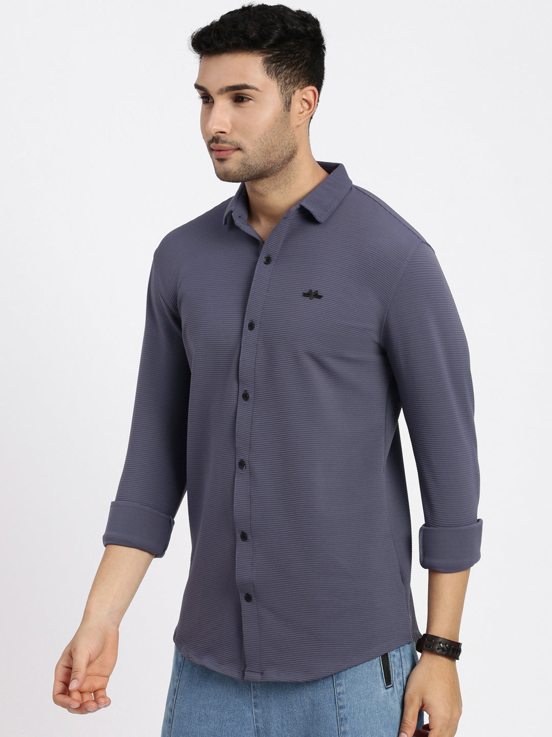 Men Purple Solid Slim Fit Shirt