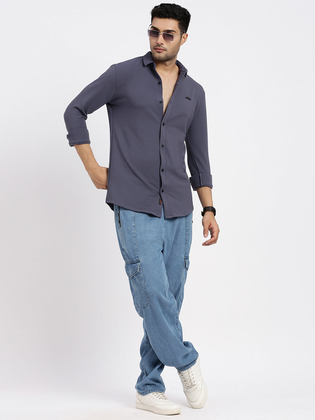 Men Purple Solid Slim Fit Shirt