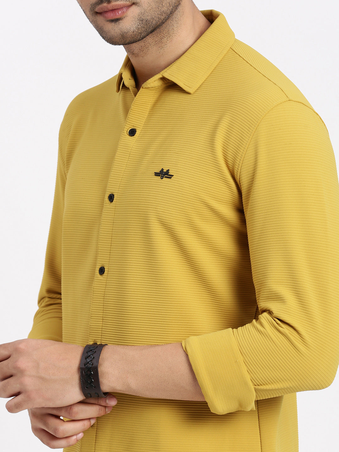 Men Yellow Solid Slim Fit Shirt