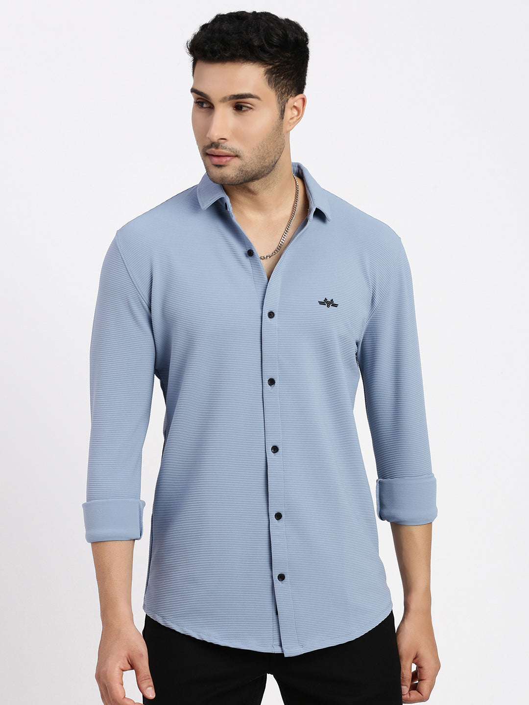 Men Blue Solid Slim Fit Shirt