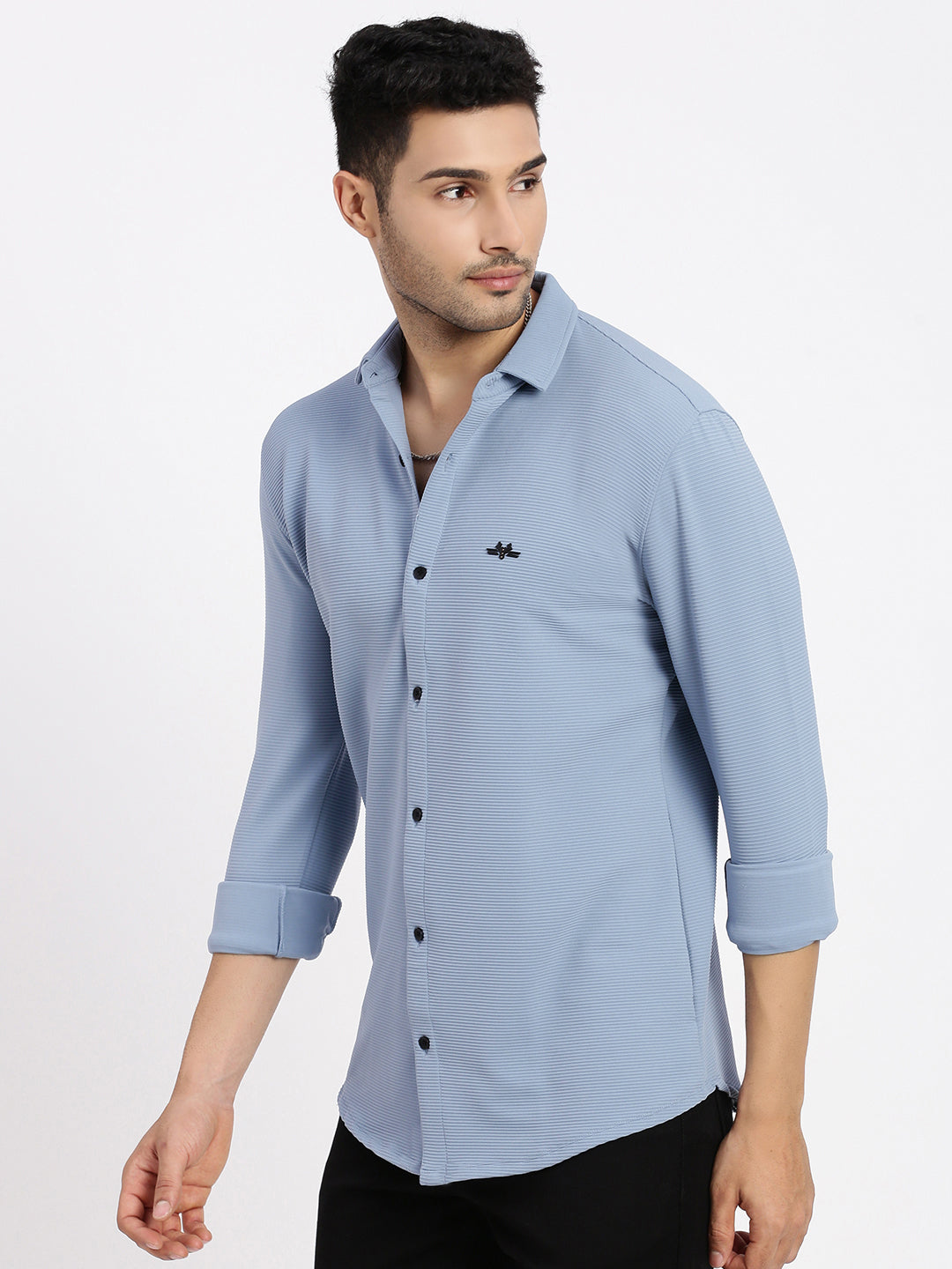 Men Blue Solid Slim Fit Shirt