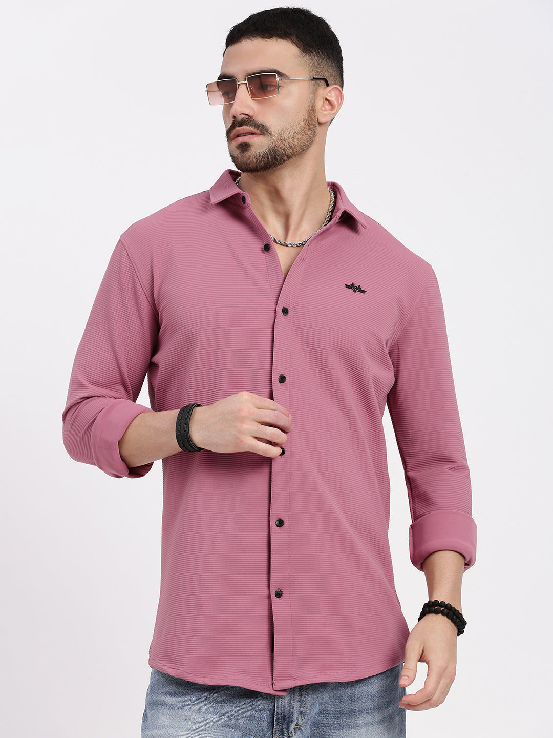 Men Pink Solid Slim Fit Shirt