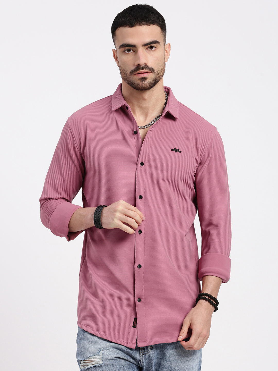 Men Pink Solid Slim Fit Shirt