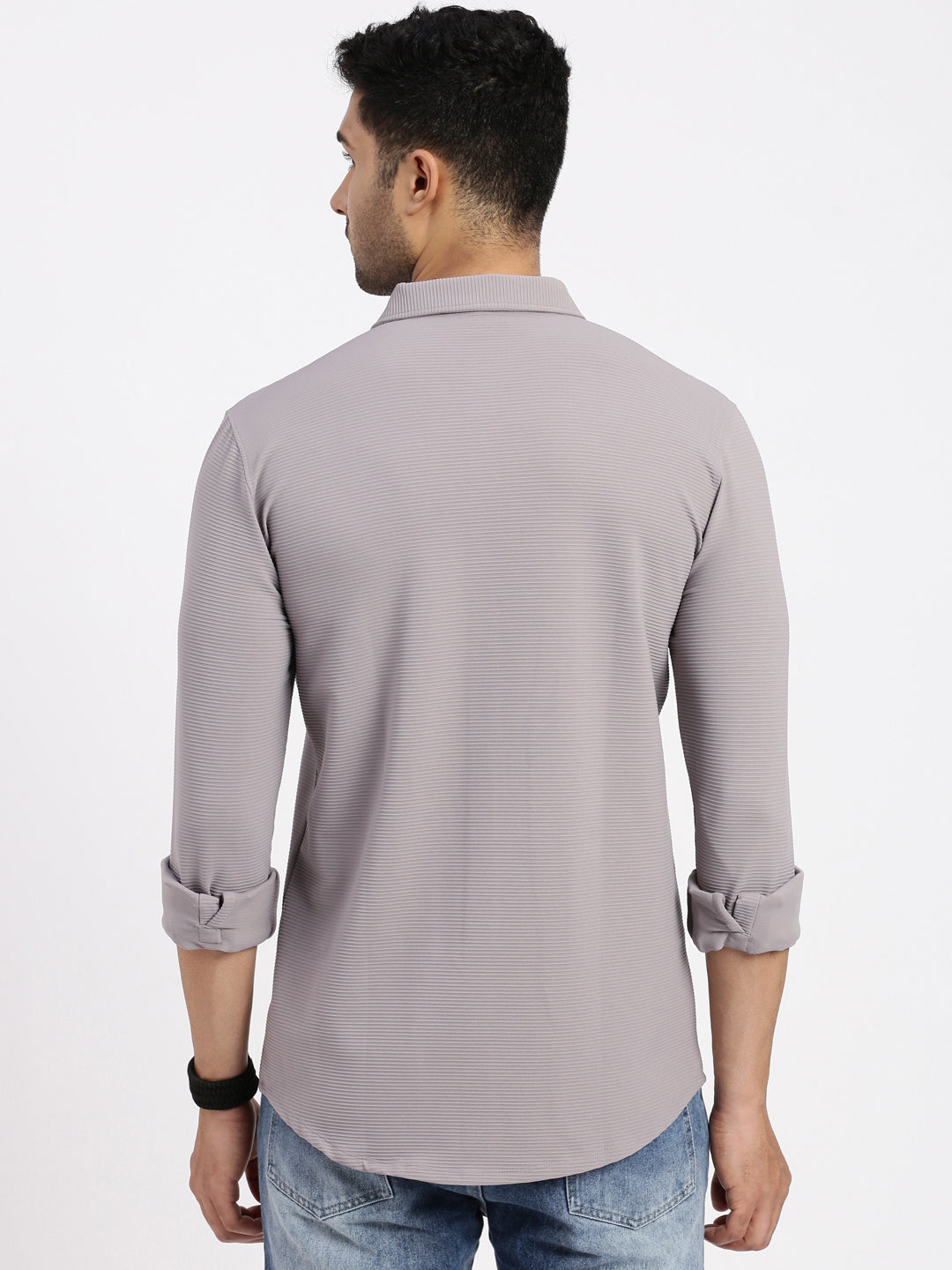 Men Grey Solid Slim Fit Shirt