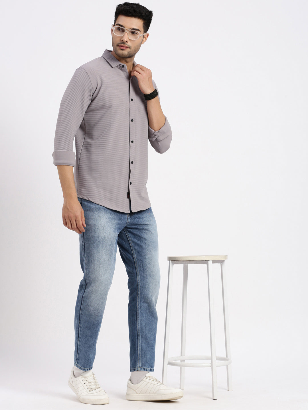 Men Grey Solid Slim Fit Shirt