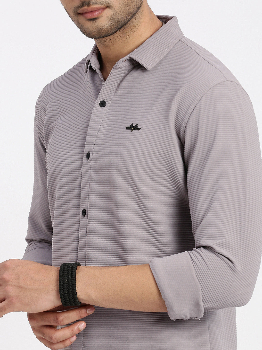 Men Grey Solid Slim Fit Shirt