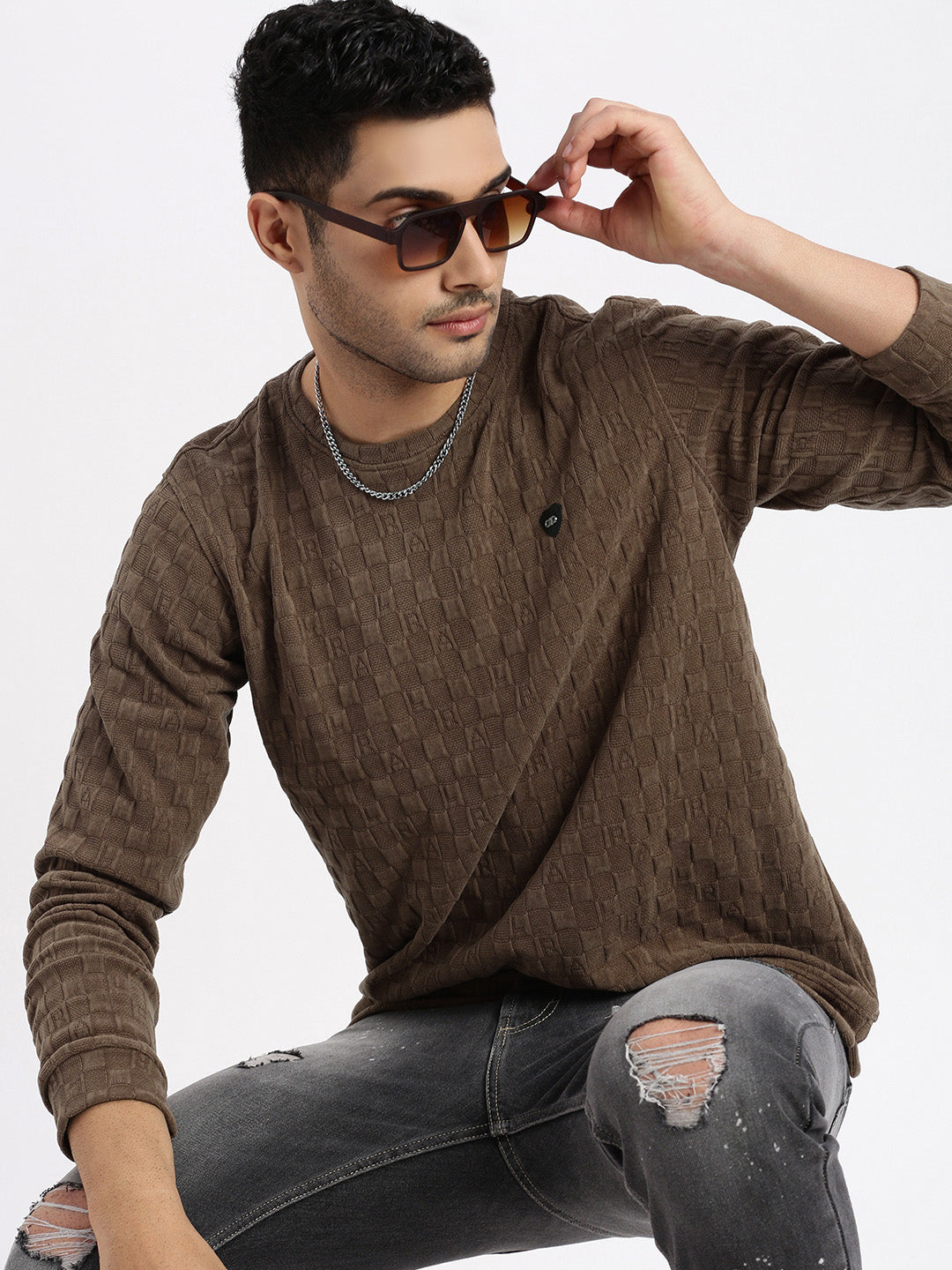 Men Brown Solid Sweatshirt