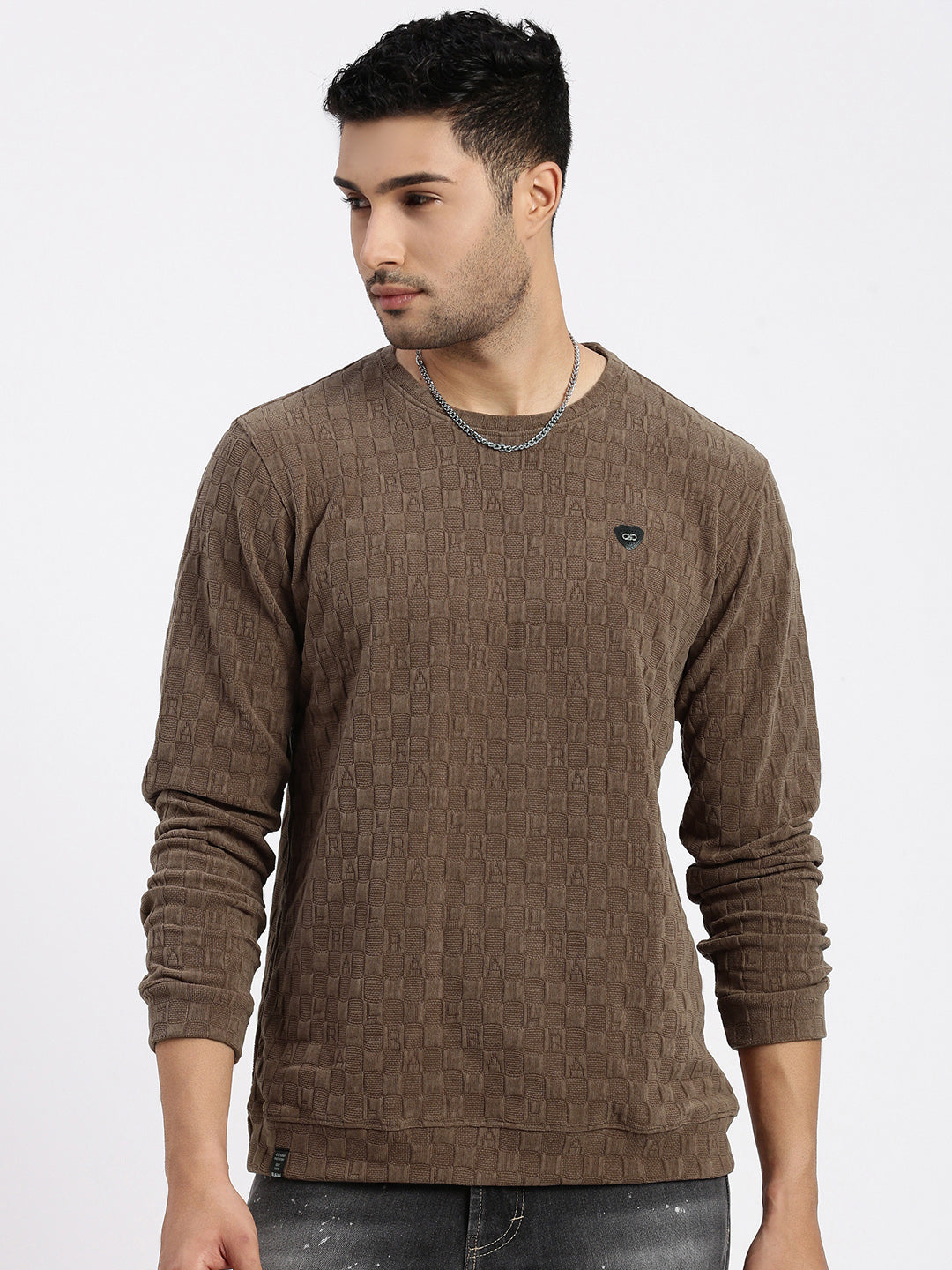 Men Brown Solid Sweatshirt