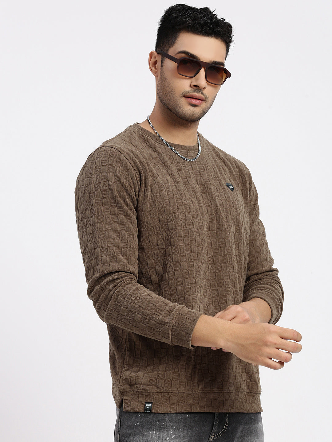 Men Brown Solid Sweatshirt