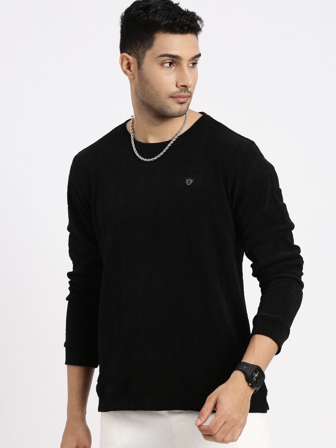 Men Black Solid Sweatshirt