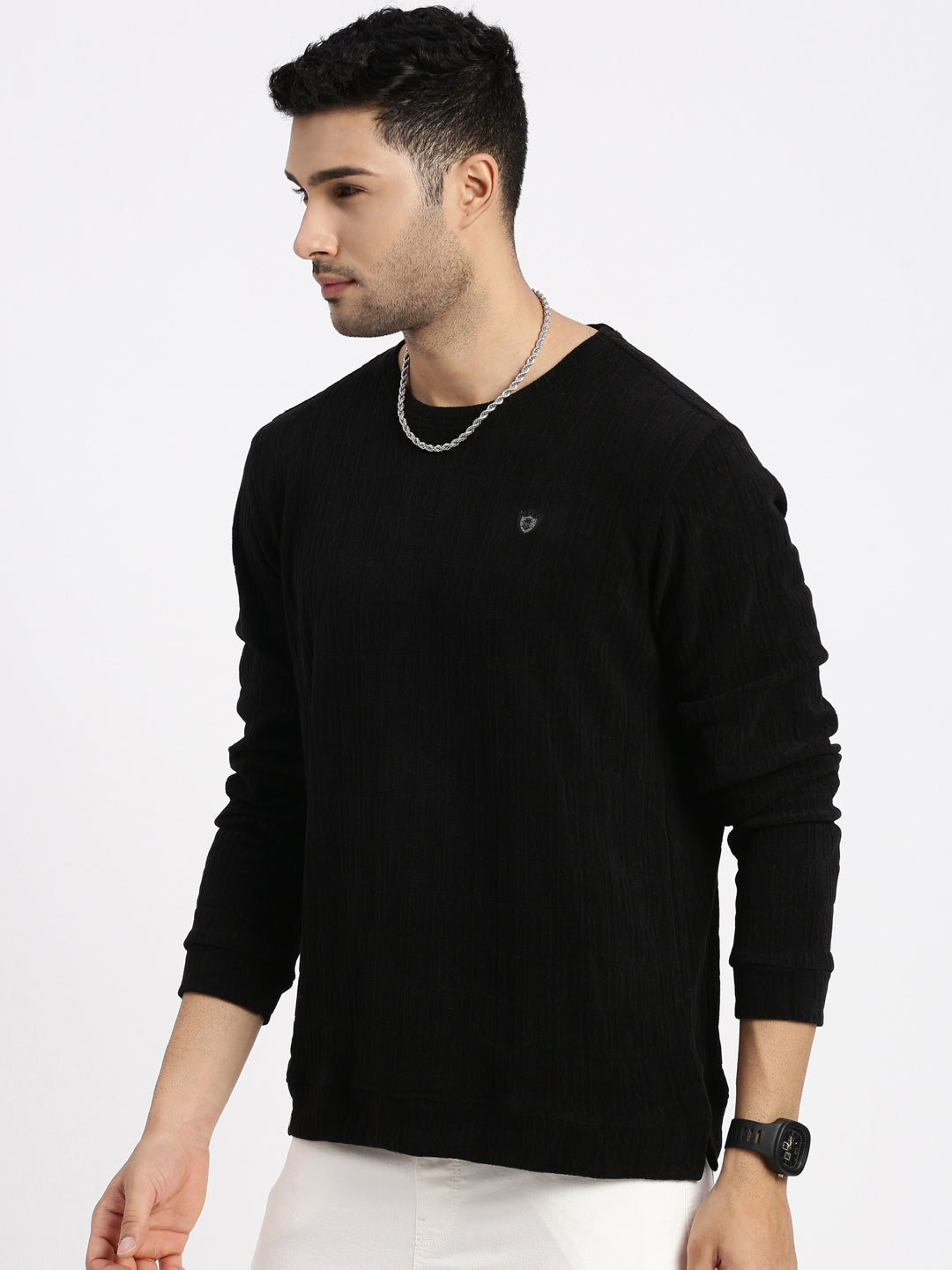 Men Black Solid Sweatshirt