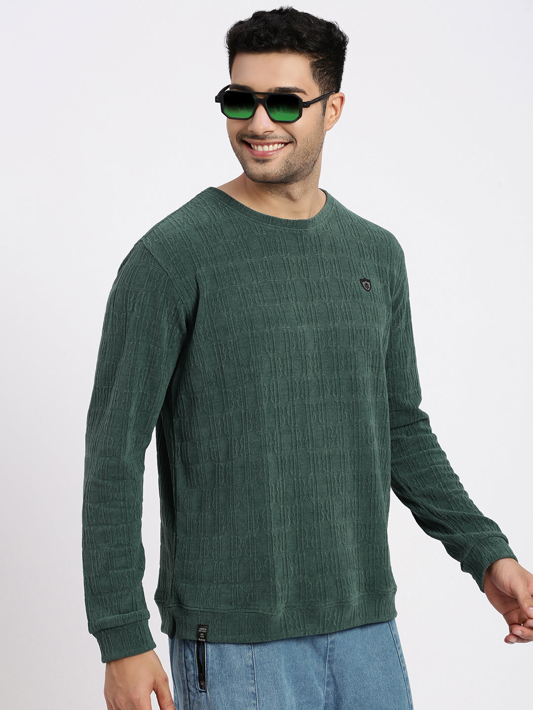 Men Green Solid Sweatshirt