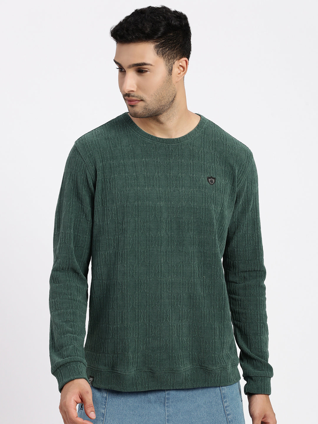 Men Green Solid Sweatshirt