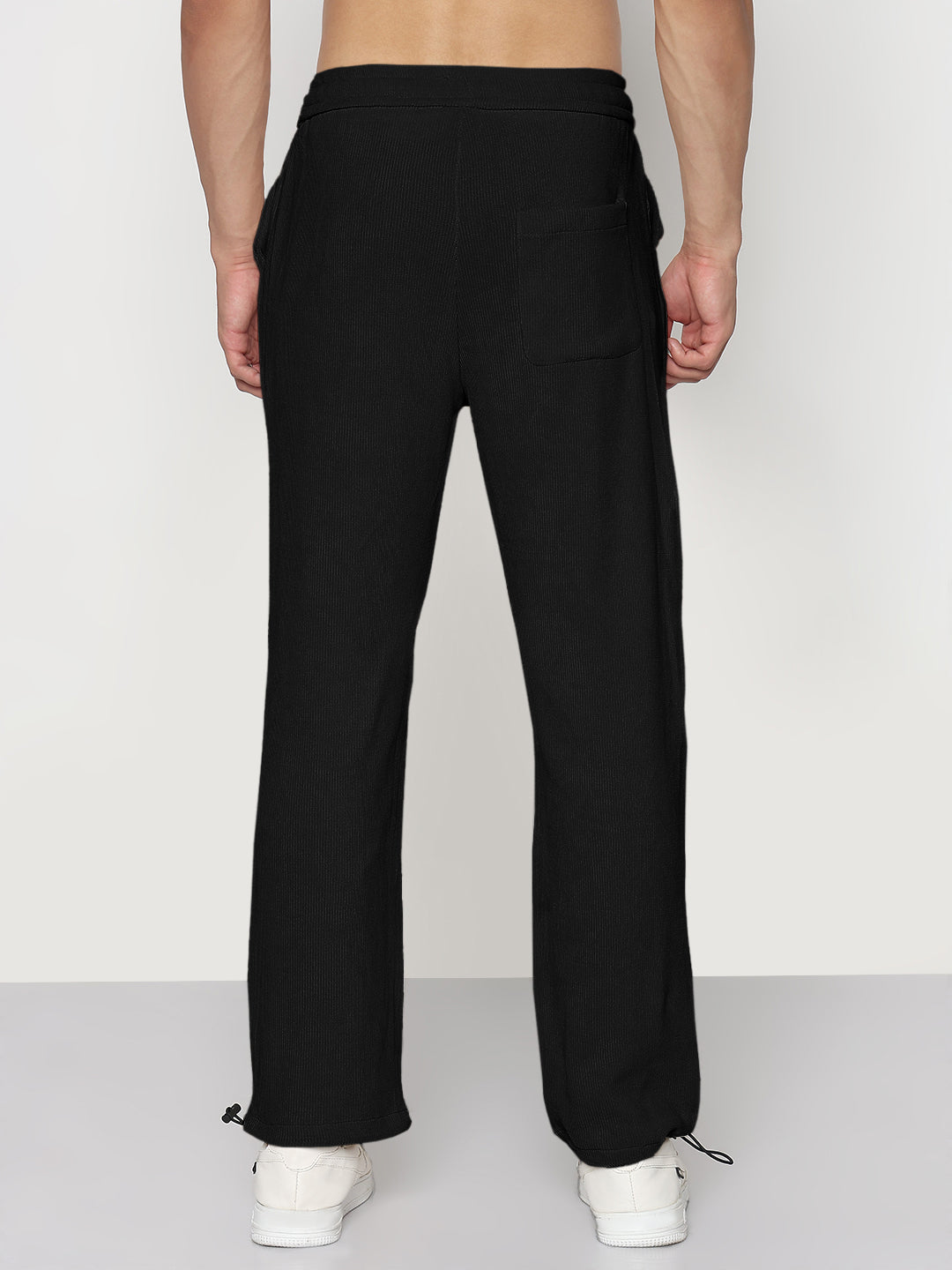 Men's Corduroy Black Straight Fit Trousers with Toggled Hem