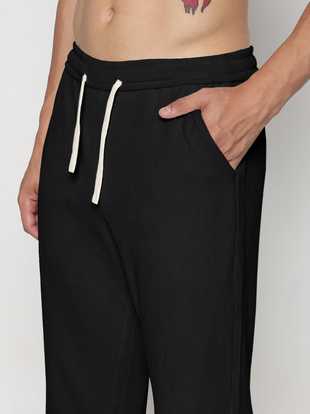 Men's Corduroy Black Straight Fit Trousers with Toggled Hem