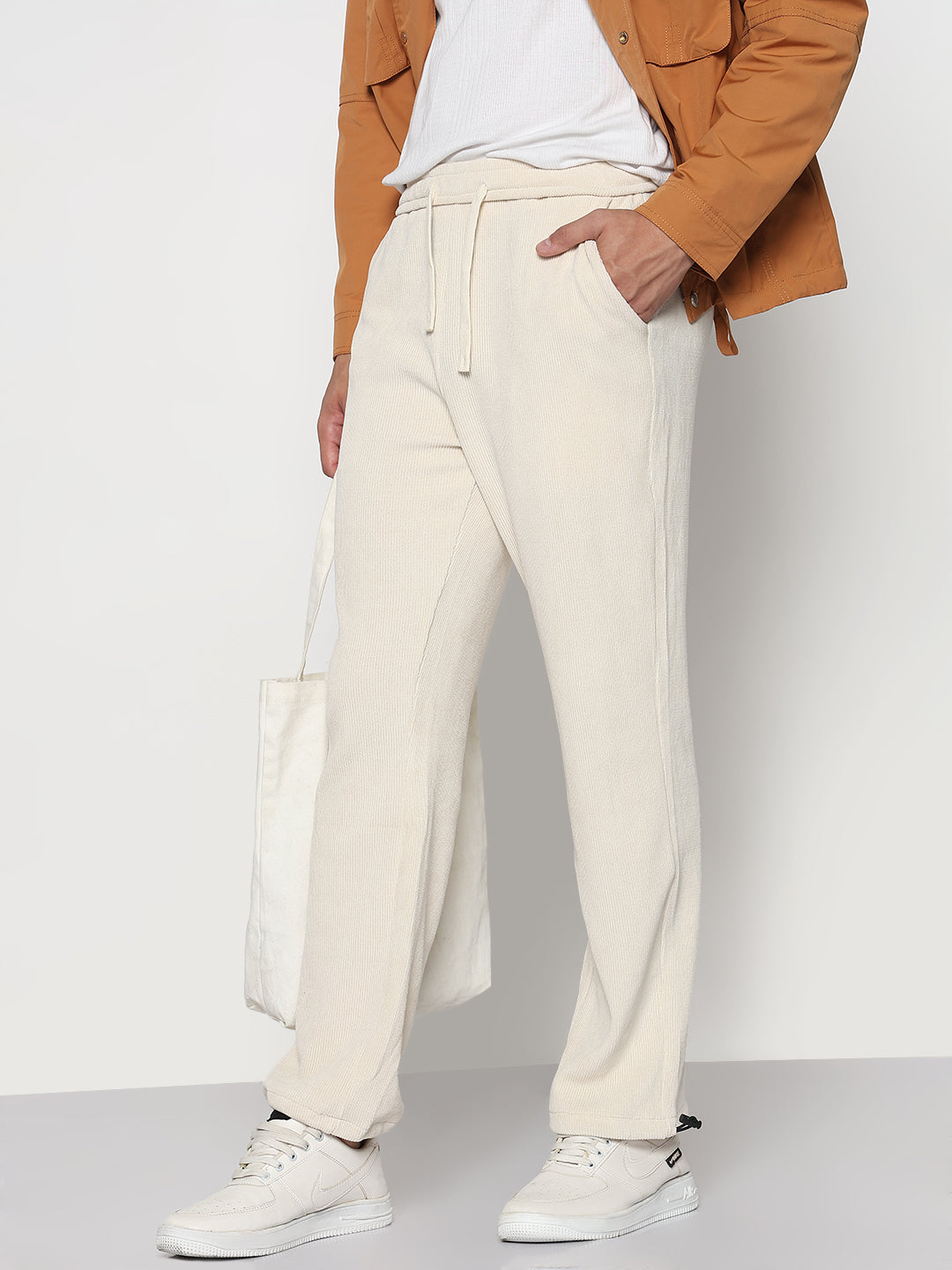 Men's Cream Corduroy Straight Fit Trouser