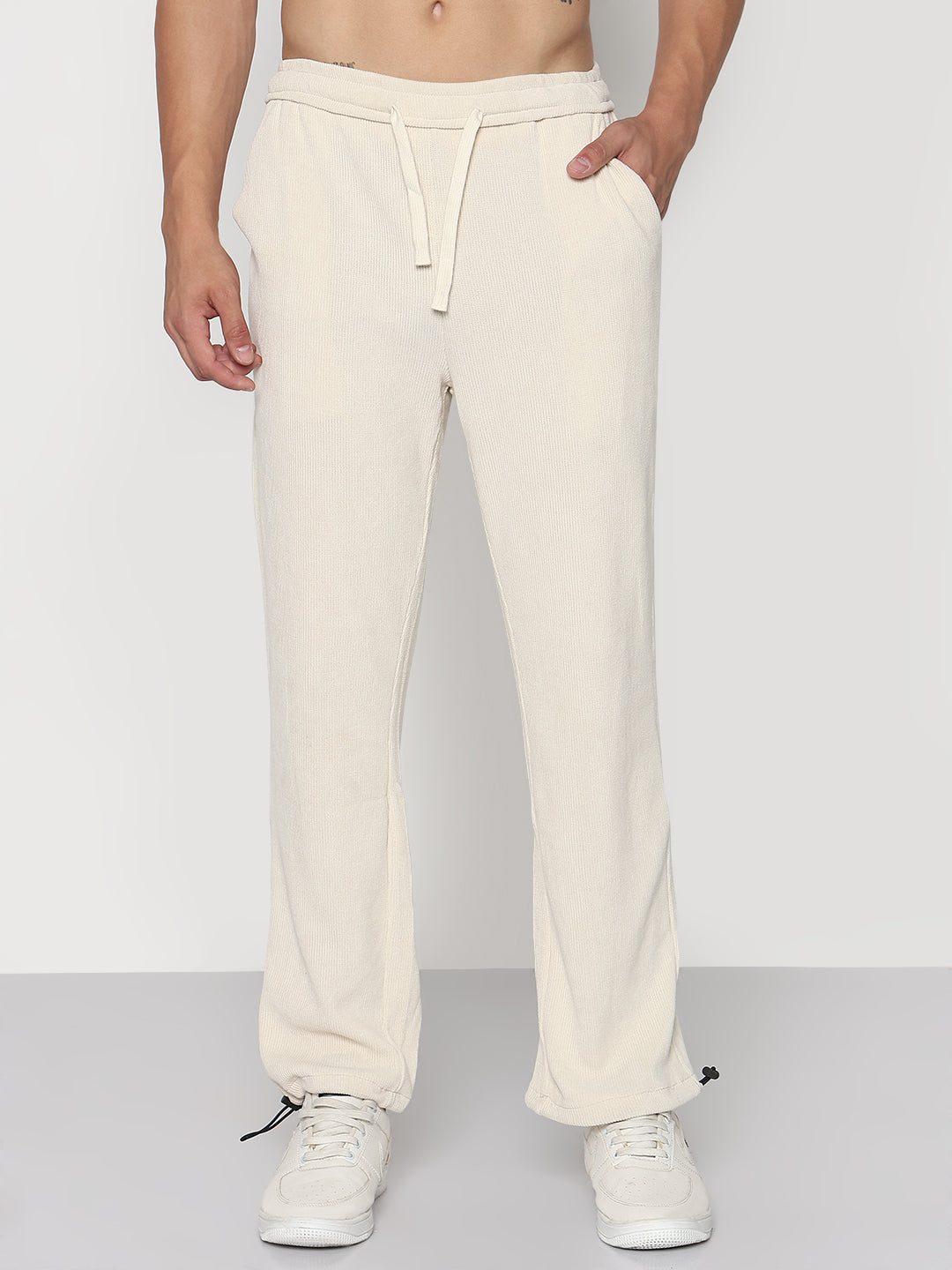 Men's Cream Corduroy Straight Fit Trouser