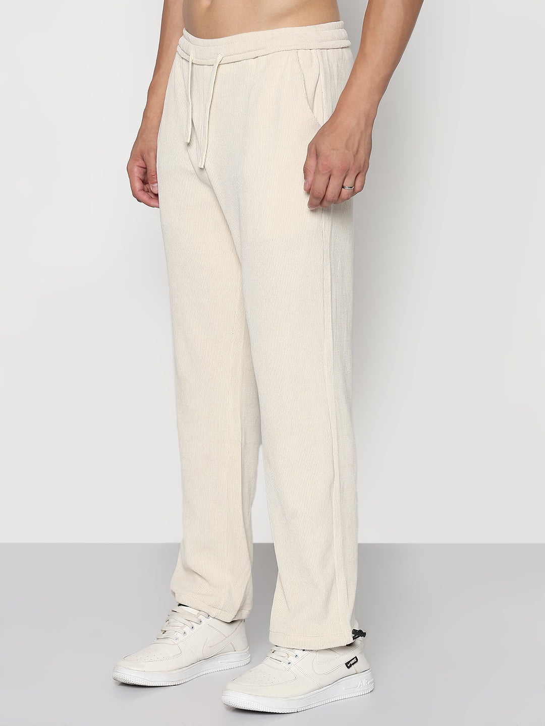 Men's Cream Corduroy Straight Fit Trouser