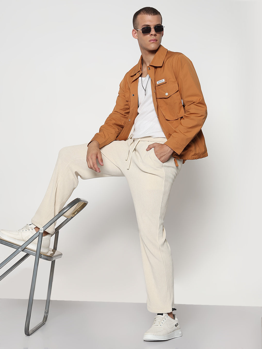 Men's Cream Corduroy Straight Fit Trouser