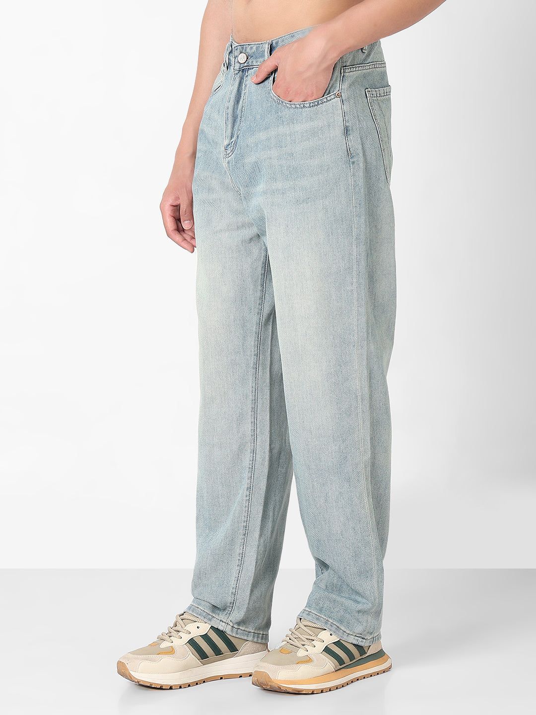 Men's Light Blue Washed Straight Fit Jeans