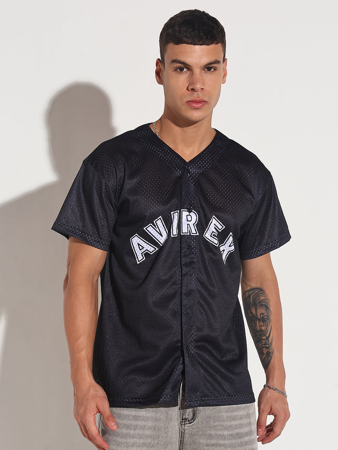 Men's Textured Black Mesh Baseball Jersey T-Shirt