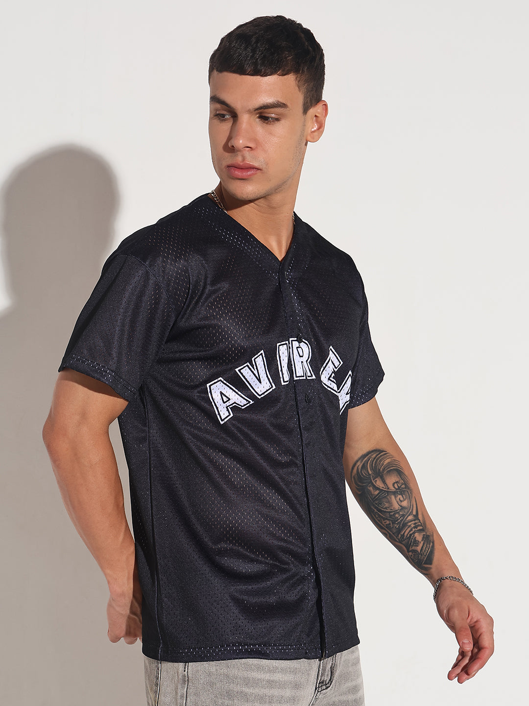 Men's Textured Black Mesh Baseball Jersey T-Shirt