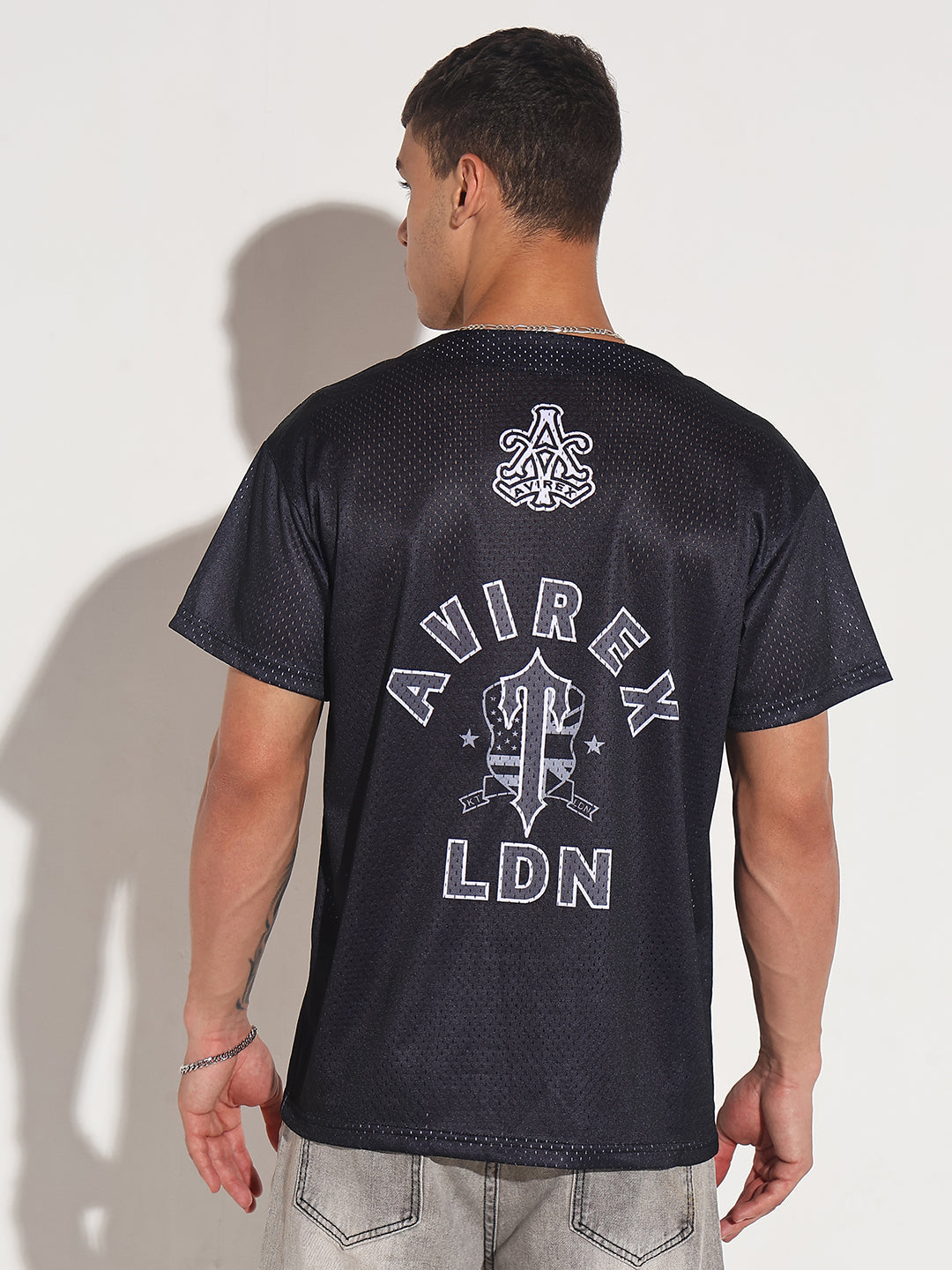 Men's Textured Black Mesh Baseball Jersey T-Shirt