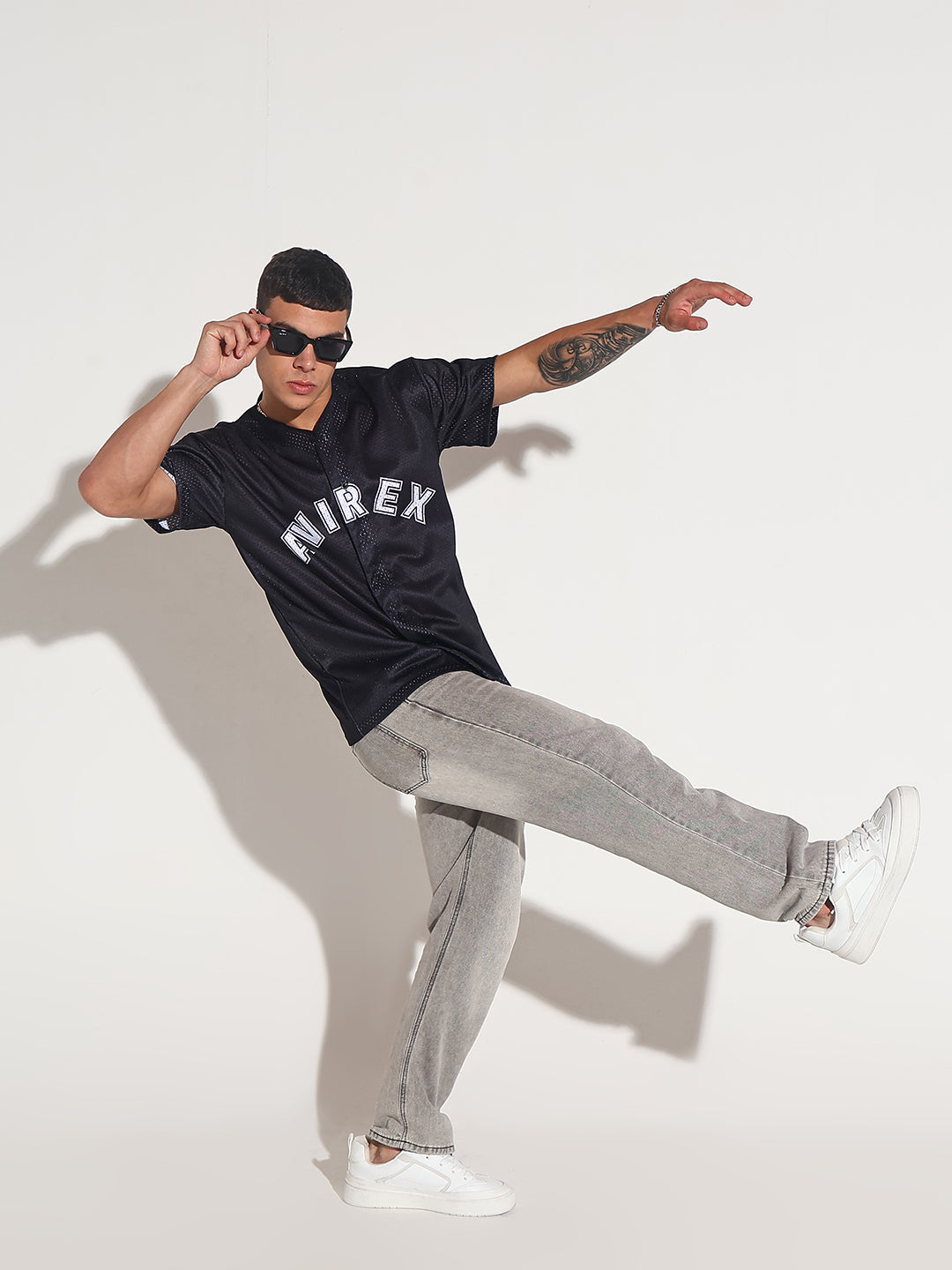 Men's Textured Black Mesh Baseball Jersey T-Shirt