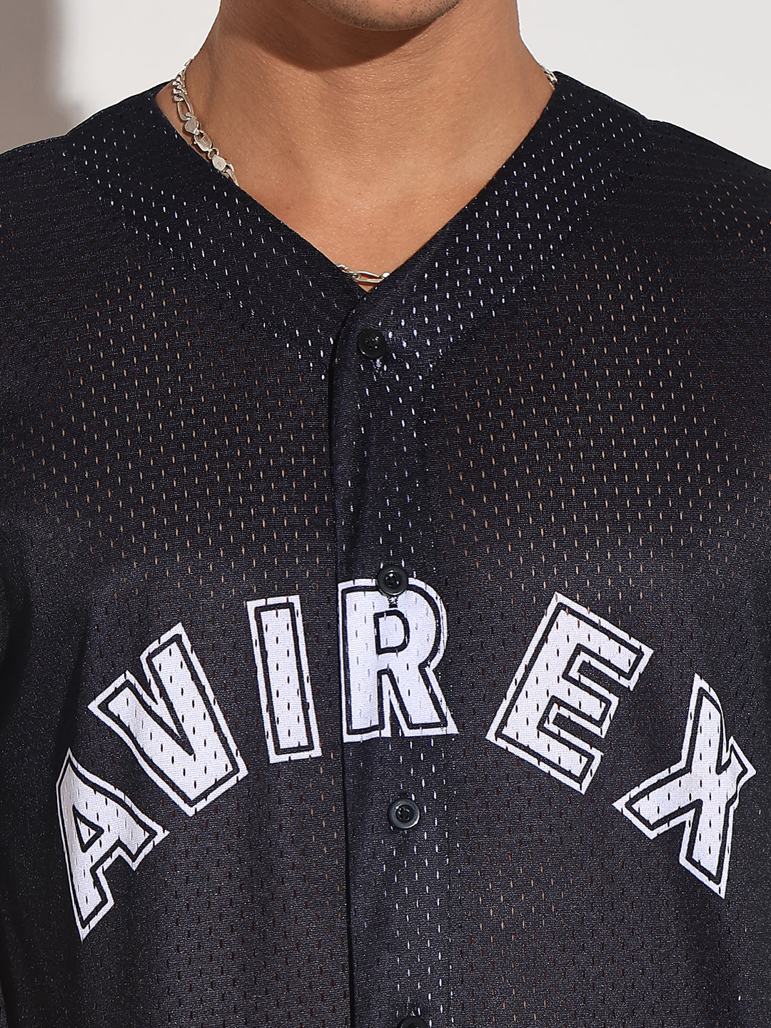 Men's Textured Black Mesh Baseball Jersey T-Shirt