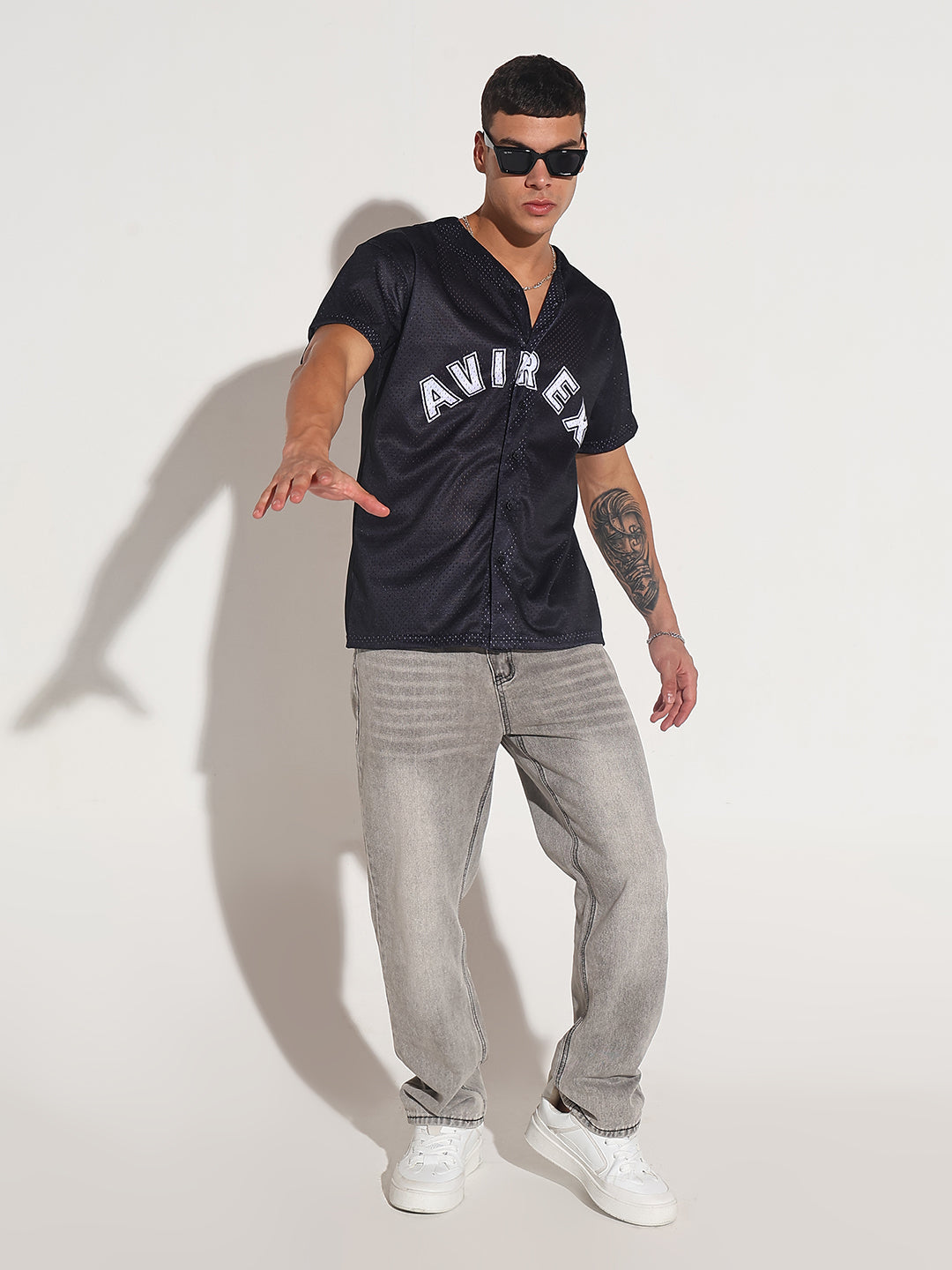 Men's Textured Black Mesh Baseball Jersey T-Shirt