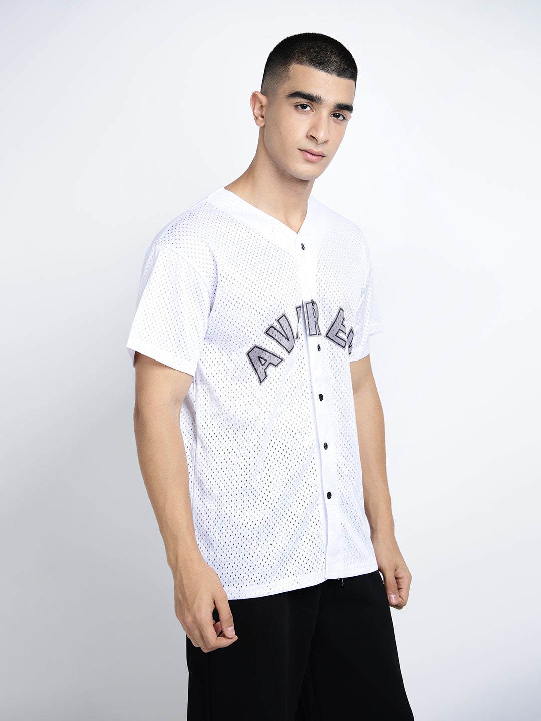 Men's Textured White Mesh Baseball Jersey T-Shirt