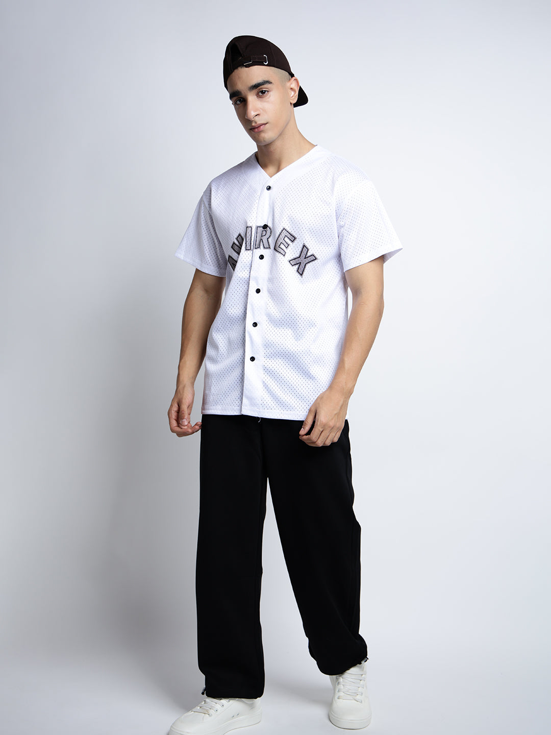 Men's Textured White Mesh Baseball Jersey T-Shirt