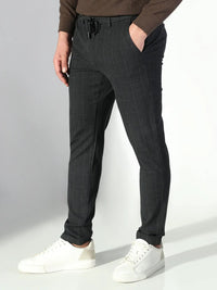Men's Black Checked Slim Fit Trousers