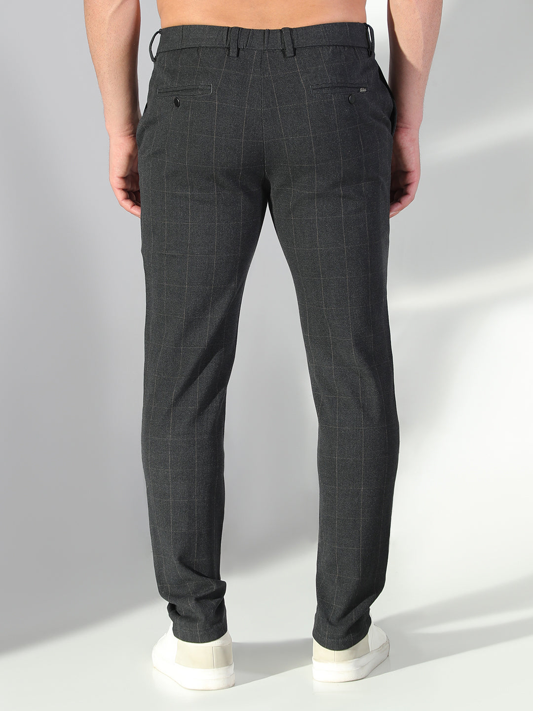 Men Black Checked Slim Fit Trousers