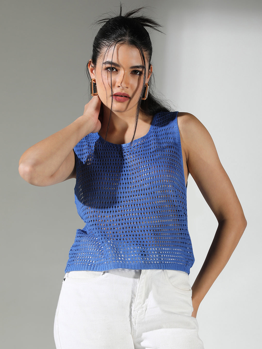 Women Blue Solid Top